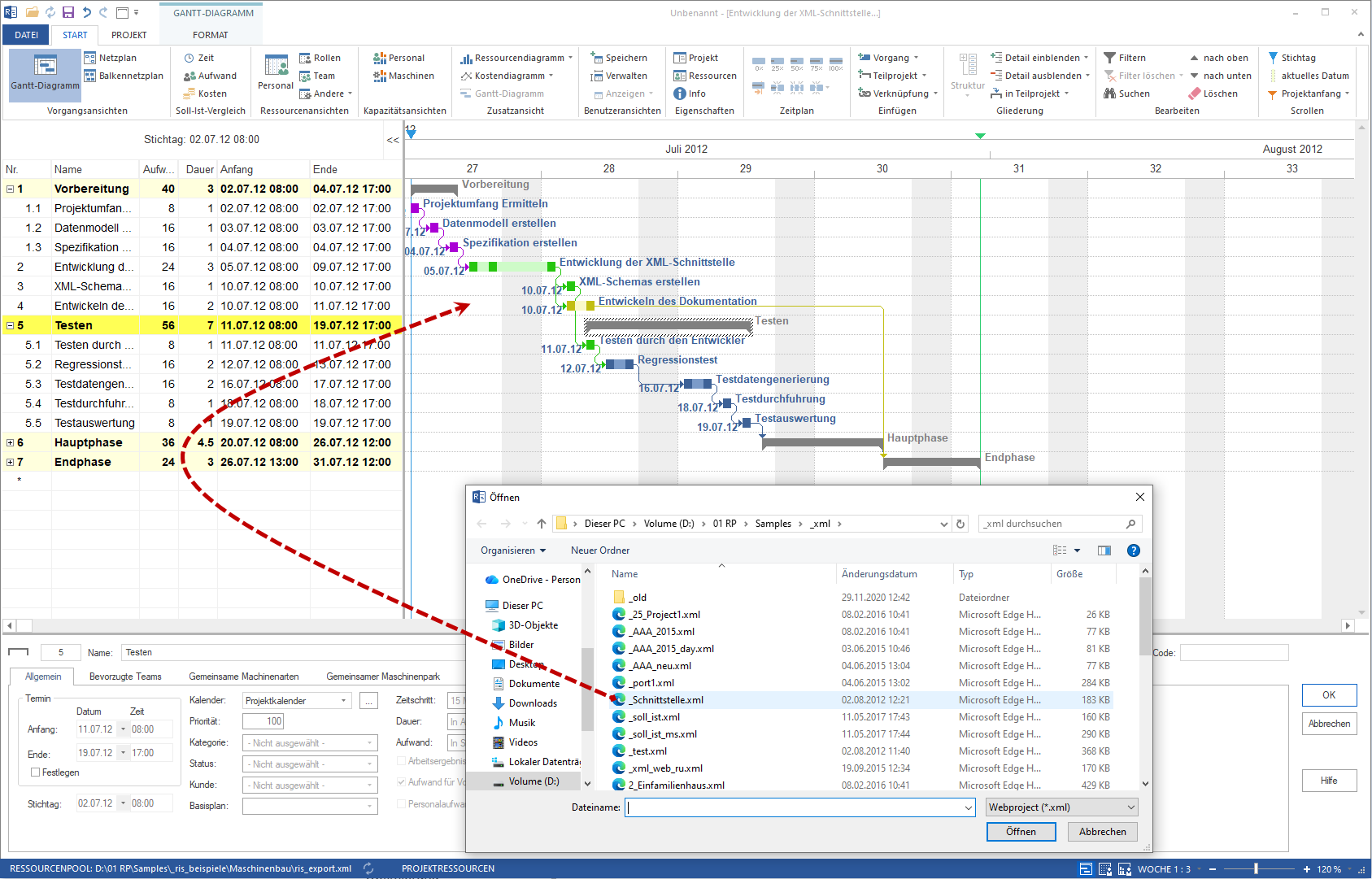 Project aus XML-Datei importieren