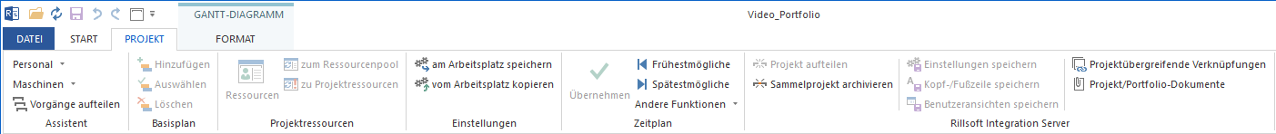 Menübefehle in Rillsoft Project