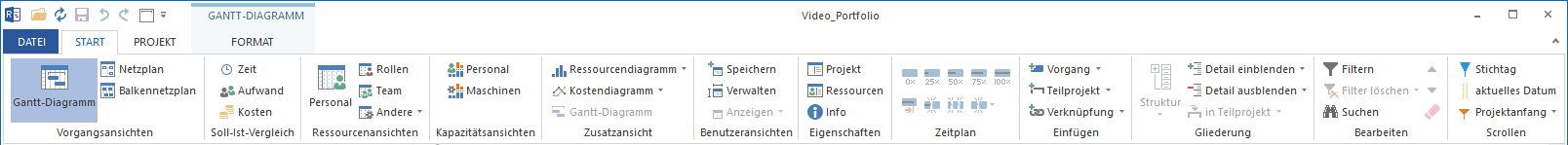 Menübefehle in Rillsoft Project